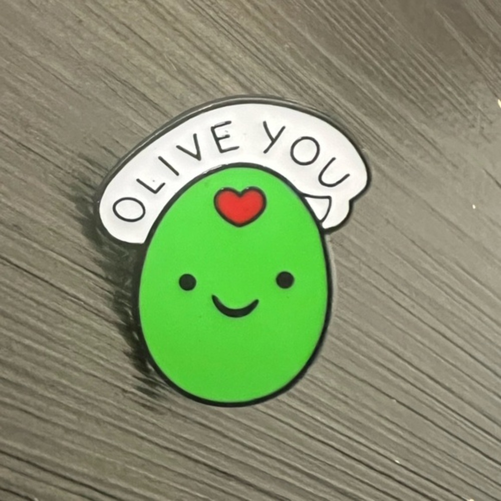 Charming Olive Enamel Pin with Heart